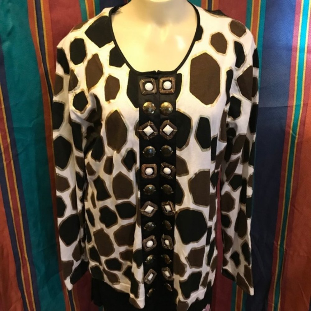 Just B glamorous elegant open front jacket animal leopard print Size XL